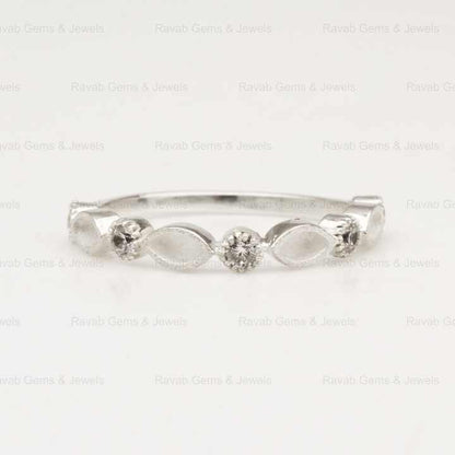 Genuine 925 Silver 2x4mm Marquise With CZ Half Eternity Semi Mount Blank Setting Ring Good for Keepsake Breastmilk Jewelry