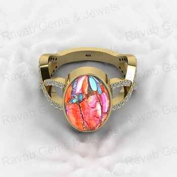 Top Selling 925 Sterling Silver Fine Ring Spiny Oyster Turquoise Gemstone Bezel Setting With CZ for Wedding Cocktail Parties