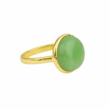 Hot Selling 10mm Dainty Women's 18K Gold Plated 925 Silver Ring New Design Bezel Setting with Chalcedony Chrysoprase Gemstone