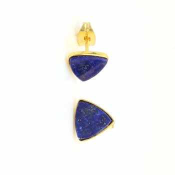 Impressive 18K Gold Plated 925 Sterling Silver Handmade Fine Stud Earrings for Women Natural Lapis Lazuli Gemstone Jewelry