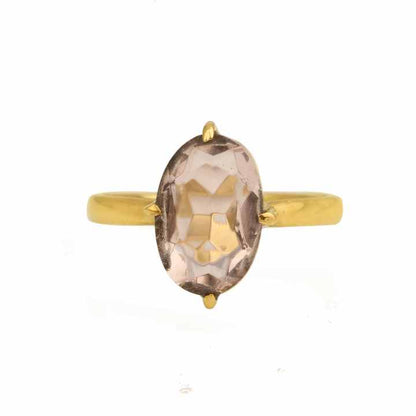 925 Sterling Silver Prong Ring for Women Gold Plated Transparent Pink Crystal Amazing Morganite Quartz Gemstone Jewelry Parties