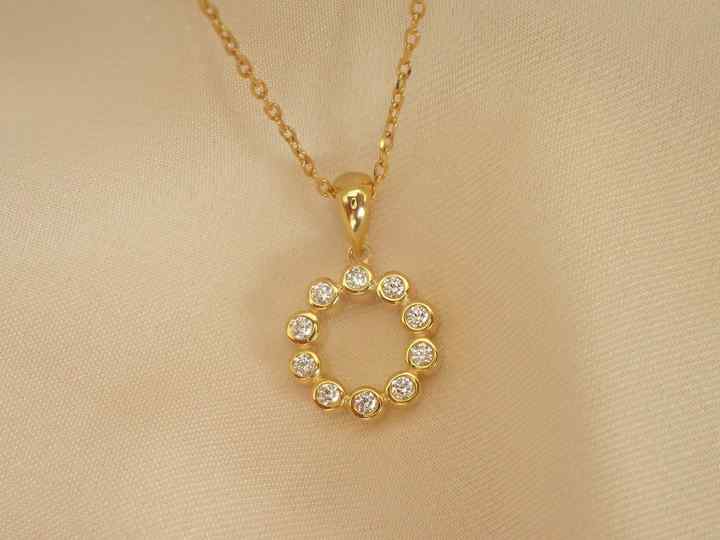 Valentine Sale Solid 925 Sterling Silver 14k Gold Plated Moonlight Circle Diamond Necklace for Women Handmade Propose Jewelry