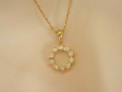 Valentine Sale Solid 925 Sterling Silver 14k Gold Plated Moonlight Circle Diamond Necklace for Women Handmade Propose Jewelry