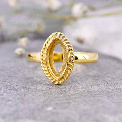 Handmade 925 Sterling Silver Gold Plated 8x16mm Marquise Beaded Open Bezel Ring Setting Blank Gemstone Jewelry Making Findings