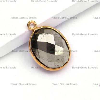 Latest Design Natural 12x16mm Oval Shape Fool's Gold Pyrite Gemstone Jewelry Sterling Silver Gold Plated Charm Pendant for Her