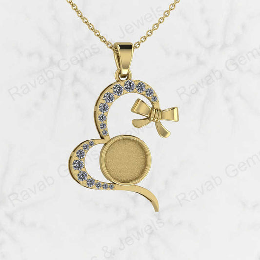 Top Quality 925 Sterling Silver Half Heart With Bow Charm Semi Mount Blank Setting Pendant Good for Ashes & Resin Work Keepsake