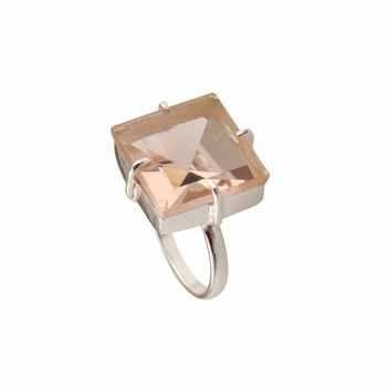 Best Selling 925 Sterling Silver Personalized Vintage Ring Octagon Square Pink Morganite Quartz Gemstone Prong Unisex Parties