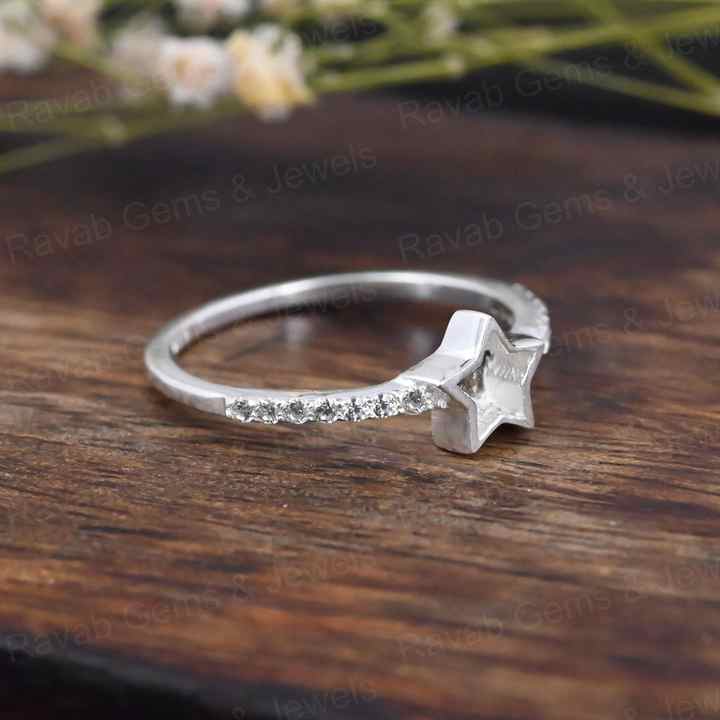 Handmade Genuine 925 Sterling Silver 6mm Star Half Eternity CZ Empty Blank Setting Ring Breastmilk DIY Ashes & Resin Jewelry