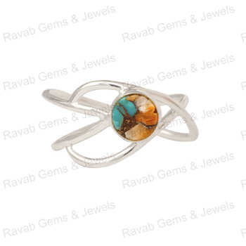 Best Quality Genuine Mix Oyster Spiny Oyster Turquoise 10mm Solid 925 Sterling Silver Multi-Band Designer Women's Wedding/Party