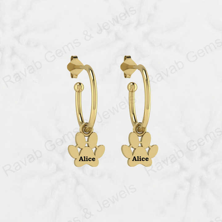 Top Selling 925 Silver Gold Vermeil Eternity Custom Name Personalized Dog Paw Print Minimalist Earrings Fine Keepsake Jewelry