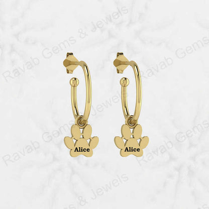 Top Selling 925 Silver Gold Vermeil Eternity Custom Name Personalized Dog Paw Print Minimalist Earrings Fine Keepsake Jewelry