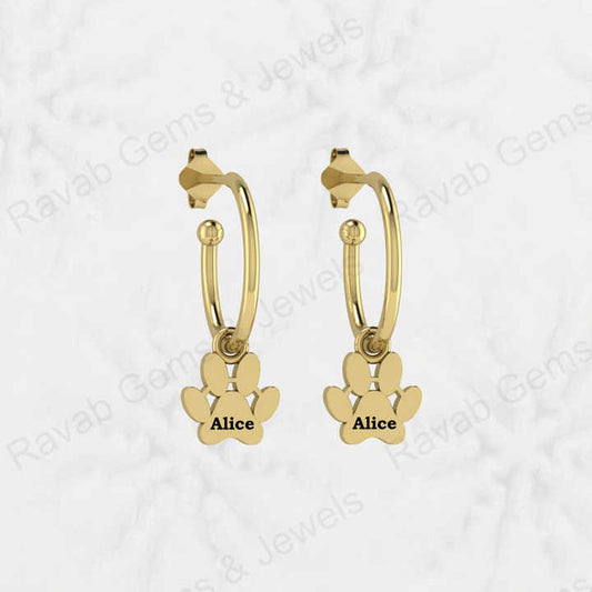 Top Selling 925 Silver Gold Vermeil Eternity Custom Name Personalized Dog Paw Print Minimalist Earrings Fine Keepsake Jewelry