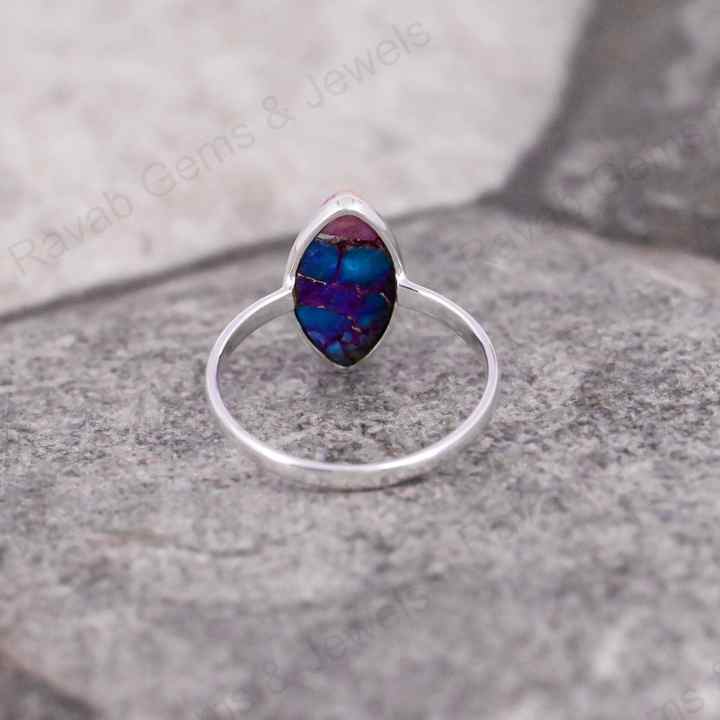 Natural Pink Spiny Oyster Turquoise Marquise Shape 7x14mm Bezel Setting Solid 925 Sterling Silver Women Daily Wear Handmade Ring