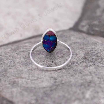 Natural Pink Spiny Oyster Turquoise Marquise Shape 7x14mm Bezel Setting Solid 925 Sterling Silver Women Daily Wear Handmade Ring