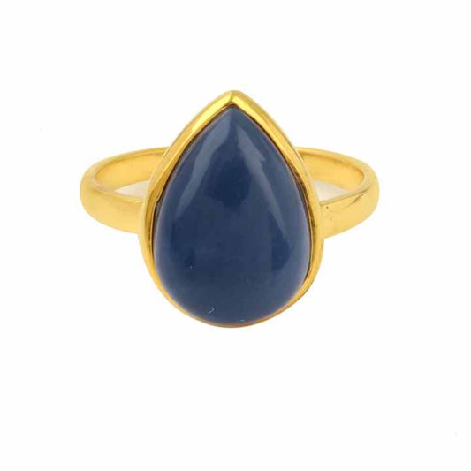 New Arrival Smooth Polished 10x14mm Natural Blue Opal Gemstone Solid Silver Bezel Micron Gold Plated Teardrop Ring Mom Fine