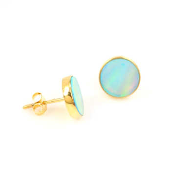 Hot Selling Best Quality Synthetic Rainbow Fire Opal Round Flat Gemstone Solid 925 Sterling Silver Modern Party Stud Earring
