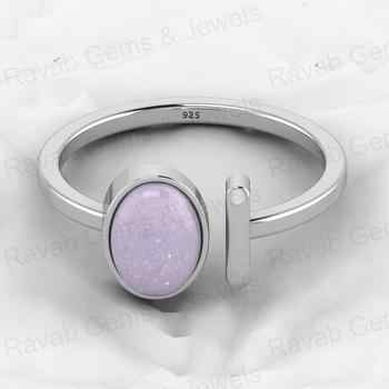 Best Selling 925 Sterling Silver Women's Ring Handmade Genuine Lavender Jade Gemstone 6x8mm Oval Shape Adjustable Fine Jewelry