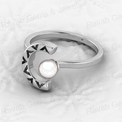 Beautiful Genuine 925 Sterling Silver 5mm Fresh Water Pearl 18k Gold Vermeil Eternity Horseshoe Adjustable Bezel Ring for Women
