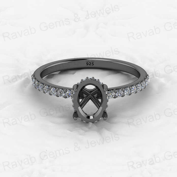 Best Quality 925 Silver 6x8mm Oval Eternity Zircon Semi Mount Solitaire Blank Setting Ring Jewelry Making Findings & Components