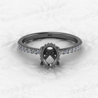 Best Quality 925 Silver 6x8mm Oval Eternity Zircon Semi Mount Solitaire Blank Setting Ring Jewelry Making Findings & Components
