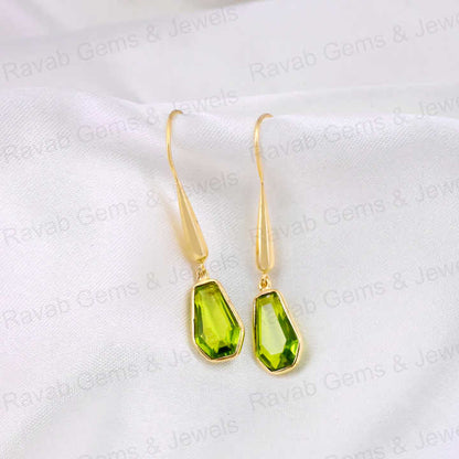 Handmade 925 Silver 18k Gold 10x17mm Peridot Hydro Quartz Coffin Shape Teardrop Leaf Minimalist Earring Fine Jewelry For Women