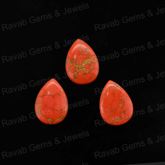 Top Rare Quality 16x22mm Natural Mohave Red Copper Turquoise Pear Shape Cabochon Hand Polish Gemstone for Making Fine Jewelry
