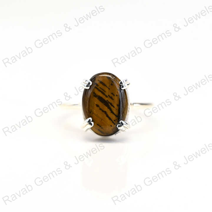 Best Selling Solid 925 Sterling Silver Natural Tiger Eye Oval Cabochon Setting Ring for Women Fine Handmade Christmas Jewelry