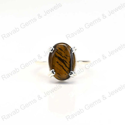 Best Selling Solid 925 Sterling Silver Natural Tiger Eye Oval Cabochon Setting Ring for Women Fine Handmade Christmas Jewelry