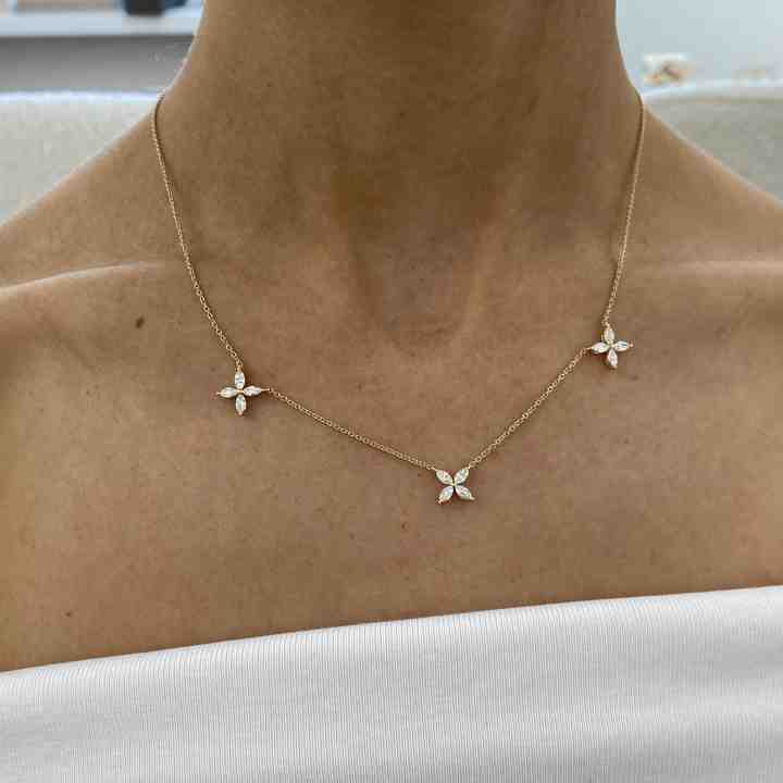 Mother's Day Sale Solid 925 Sterling Silver Marquise Brilliant Cut Lab-Diamond Clover Design Necklace For Women's Gifted Jewelry