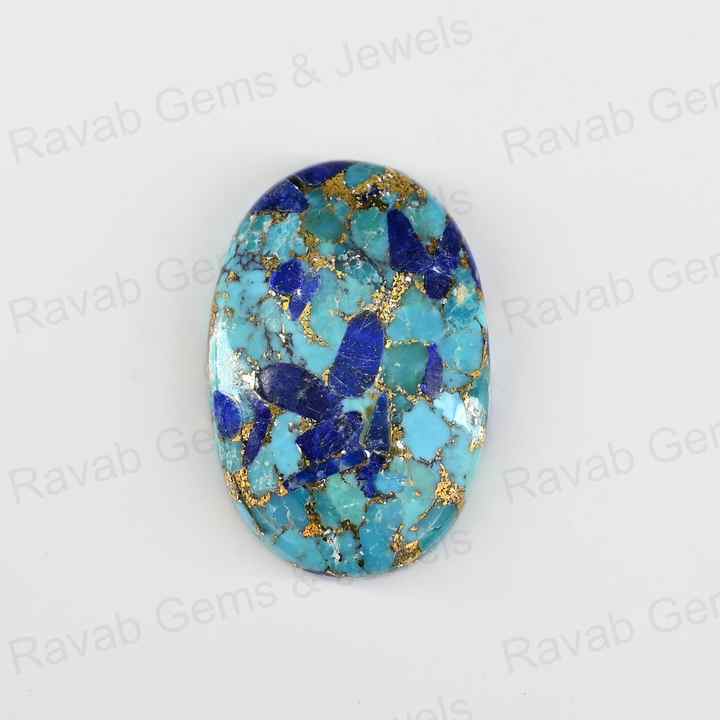 Top Quality Blue Copper Turquoise 20x30mm Oval Shape Flat Back Calibrated Loose Gemstone Cabochon for Making 18k Gold Jewelry