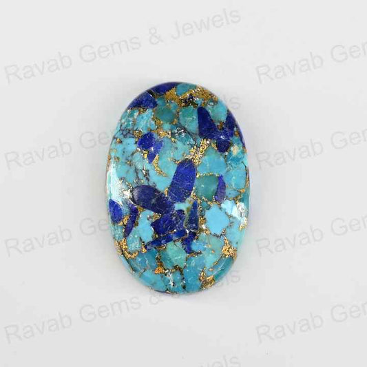 Top Quality Blue Copper Turquoise 20x30mm Oval Shape Flat Back Calibrated Loose Gemstone Cabochon for Making 18k Gold Jewelry