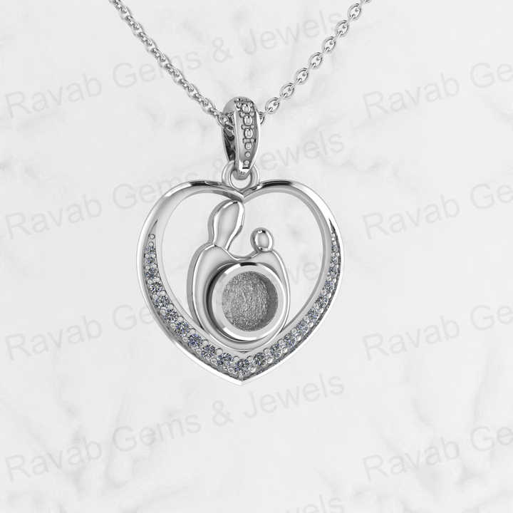925 Sterling Silver 26x20mm Mother & Baby Love Heart Charm Semi Mount Empty Pendant Good for Resin & Ashes Work for Necklace