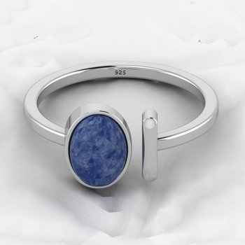 Best Selling 925 Sterling Silver Women's Fine Ring Adjustable 8x10mm Genuine Sodalite Oval Cabochon Gemstone Solid 925 Sterling