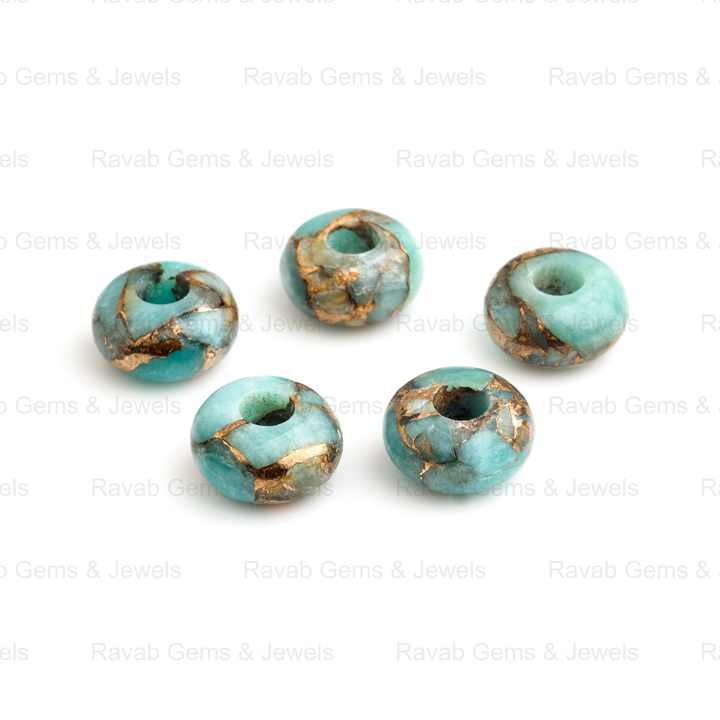 Best Quality Natural Amazonite Copper 14x8mm Rondelle Shape Smooth 5mm Big Hole Size Loose Gemstone Beads for Making Jewelry