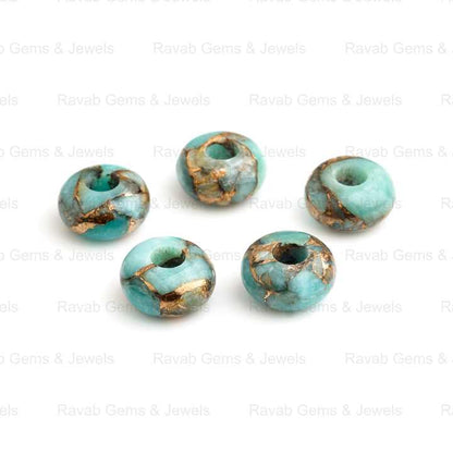 Best Quality Natural Amazonite Copper 14x8mm Rondelle Shape Smooth 5mm Big Hole Size Loose Gemstone Beads for Making Jewelry