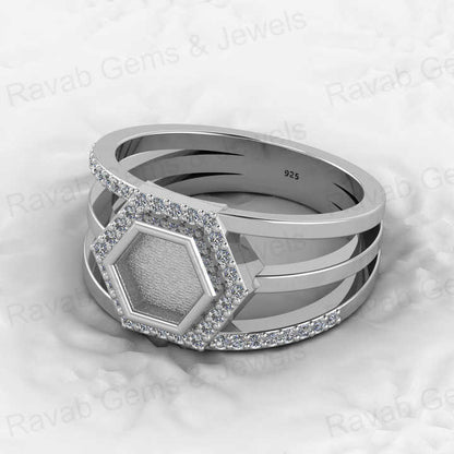 Genuine Solid 925 Sterling Silver 6mm Hexogen Shape Semi Mount Blank Setting Ring Good for Ashes & Resin Work Breastmilk Jewelry
