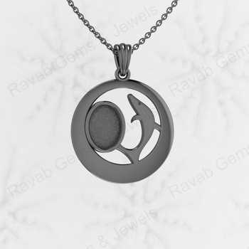 Solid 925 Sterling Silver 24mm Semi Mounting Charm Pendant Setting Dolphin Fish Circle Breast Milk Keepsake Jewelry Solid 925
