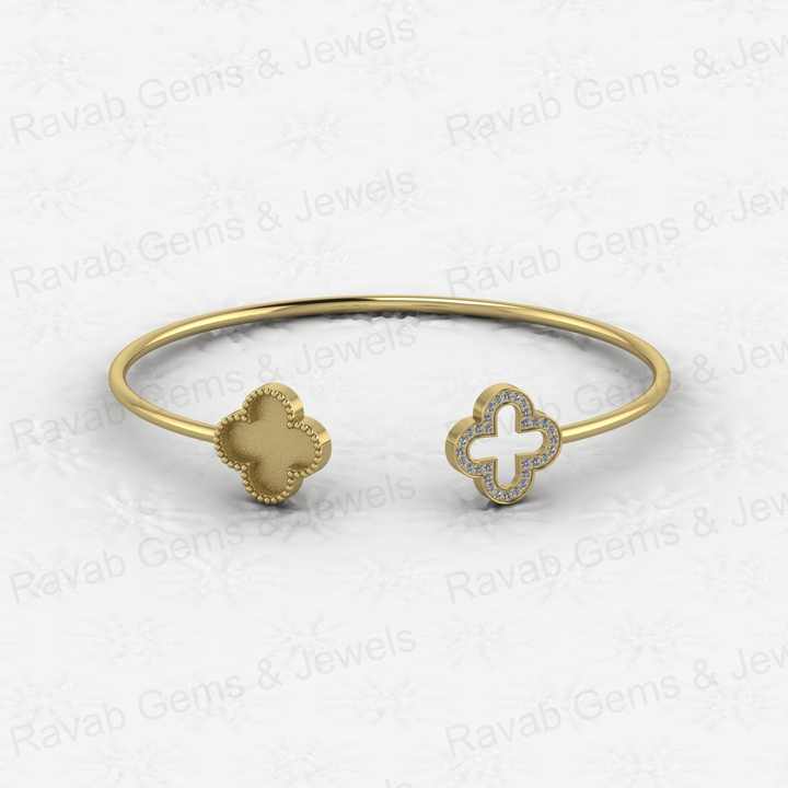 High Quality 925 Silver Four Clover Bezel Base Semi Mount Open Cuff CZ Bangle Setting Resin Ashes Jewelry Findings Components