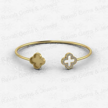 High Quality 925 Silver Four Clover Bezel Base Semi Mount Open Cuff CZ Bangle Setting Resin Ashes Jewelry Findings Components