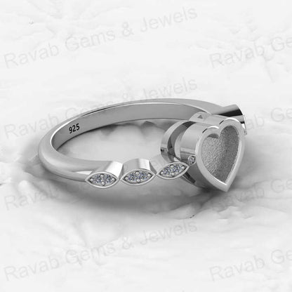 Genuine Solid 925 Sterling Silver 6mm Heart Shape Semi Mount Blank Setting Ring Good for Ashes & Resin Work Breastmilk Jewelry