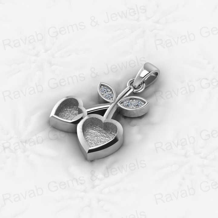 Genuine 925 Silver 15X25mm Couple Cherry Love Heart Semi Mount Empty Charm Pendant Setting for Resin Ashes Work Necklace Jewelry