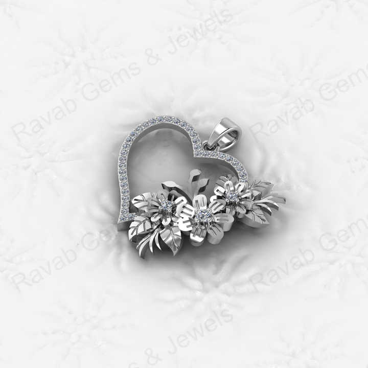 Top Quality Solid 925 Sterling Silver 24x29mm Heart Flower Design Micro Pave Diamond Setting Charm Pendant Nature Love Jewelry