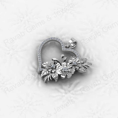 Top Quality Solid 925 Sterling Silver 24x29mm Heart Flower Design Micro Pave Diamond Setting Charm Pendant Nature Love Jewelry