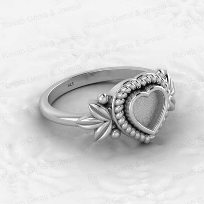 Solid 925 Silver 6mm Heart Leaf Braided Bezel Cup Base Semi Mounting Ring Setting for Resin & Ashes Stone Work Keepsake Jewelry