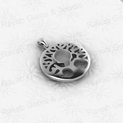 Top Quality 925 Silver 10mm Tree of Life Design Semi Mounting Blank Bezel Charm Pendant Setting for Resin & Ashes Work Jewelry