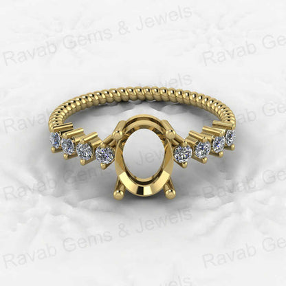 High Quality 925 Silver 6x8mm Oval Setting 4 Prongs Semi Mounting Bezel Crafted CZ Eternity Twisted Band Ring Jewelry Components