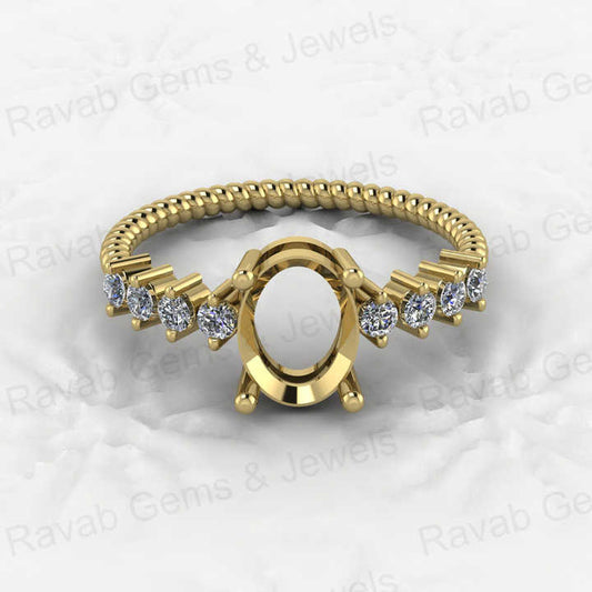 High Quality 925 Silver 6x8mm Oval Setting 4 Prongs Semi Mounting Bezel Crafted CZ Eternity Twisted Band Ring Jewelry Components