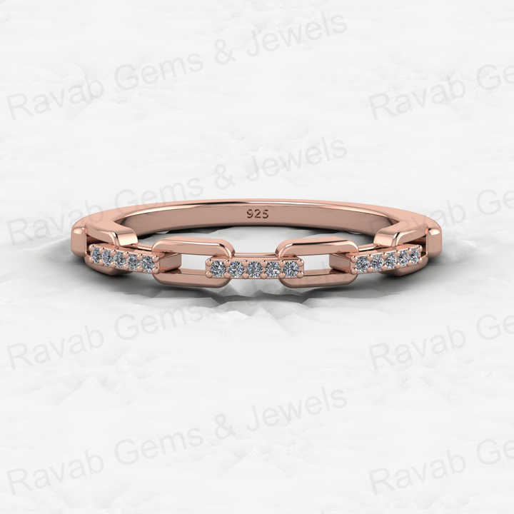 Best Selling 18k Gold Plated Genuine 925 Sterling Silver Dainty Promise Boho Pave CZ Link Half Eternity Ring Women Fine Jewelry