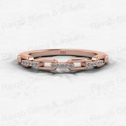 Best Selling 18k Gold Plated Genuine 925 Sterling Silver Dainty Promise Boho Pave CZ Link Half Eternity Ring Women Fine Jewelry