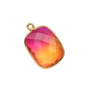 Wholesale 14x18mm Rectangle Bio-Tourmaline Quartz Gemstone Charm Multi-Color Gold Plating Fine Pendants Sterling Silver Charms